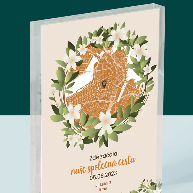 Mapa Města: Začátek Společné Cesty - Mapa Města - Akrylový Blok