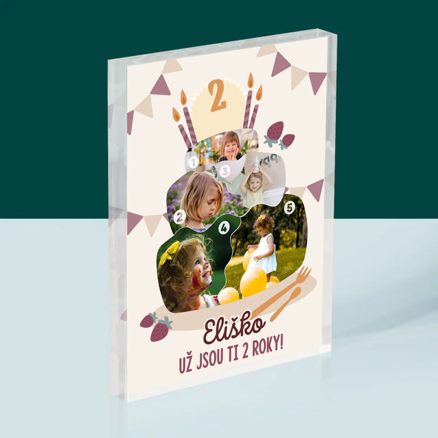 Tvar Z Fotek: Narozeninový Dort - Akrylový Blok