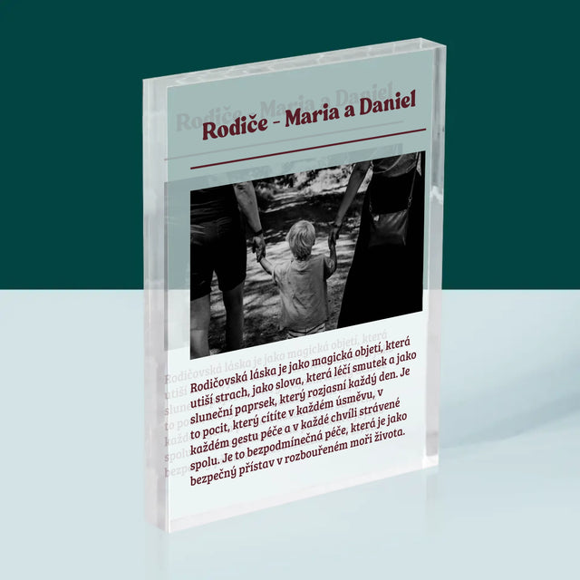 Fotka A Textem: Rodiče - Definice Jejich Lásky - Akrylový Blok