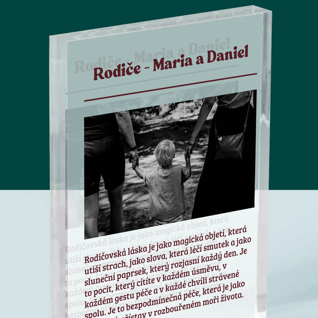 Fotka A Textem: Rodiče - Definice Jejich Lásky - Akrylový Blok