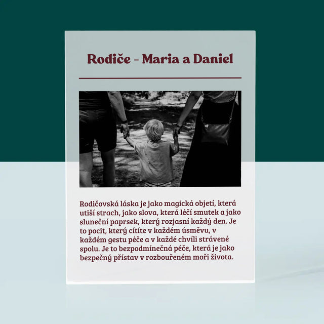 Fotka A Textem: Rodiče - Definice Jejich Lásky - Akrylový Blok