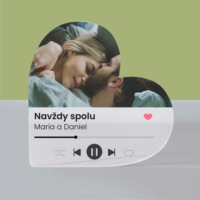 Fotka A Textem: Spotify S Vlastní Fotkou - Akrylový Blok Srdce