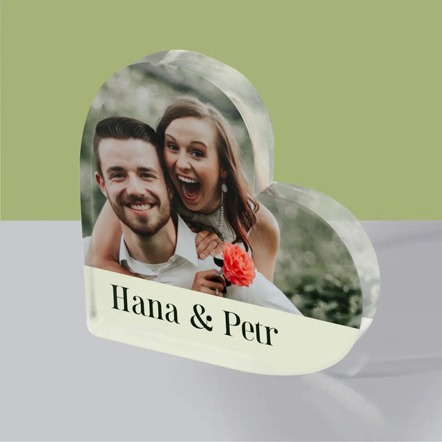 Fotokoláž: Pár Jména - Akrylový Blok Srdce