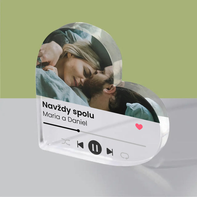 Fotka A Textem: Spotify S Vlastní Fotkou - Akrylový Blok Srdce