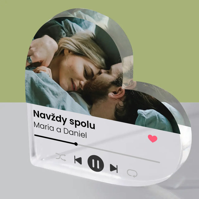 Fotka A Textem: Spotify S Vlastní Fotkou - Akrylový Blok Srdce
