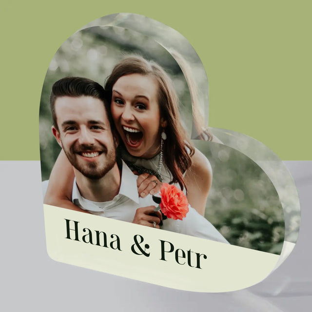 Fotokoláž: Pár Jména - Akrylový Blok Srdce