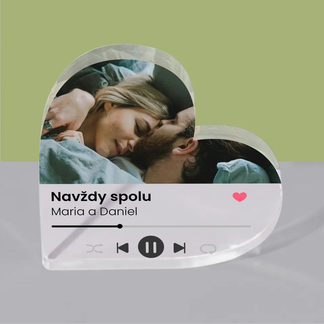 Fotka A Textem: Spotify S Vlastní Fotkou - Akrylový Blok Srdce
