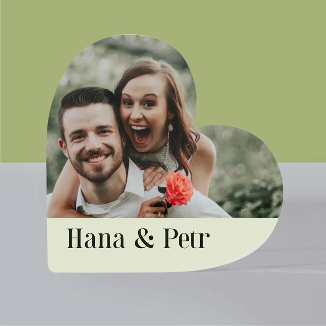 Fotokoláž: Pár Jména - Akrylový Blok Srdce