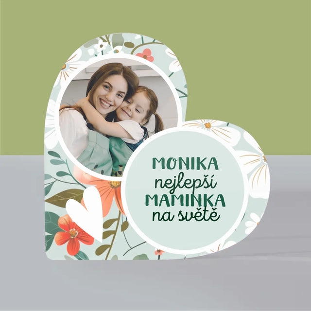 Fotka A Textem: Nejlepší Maminka Květiny - Akrylový Blok Srdce