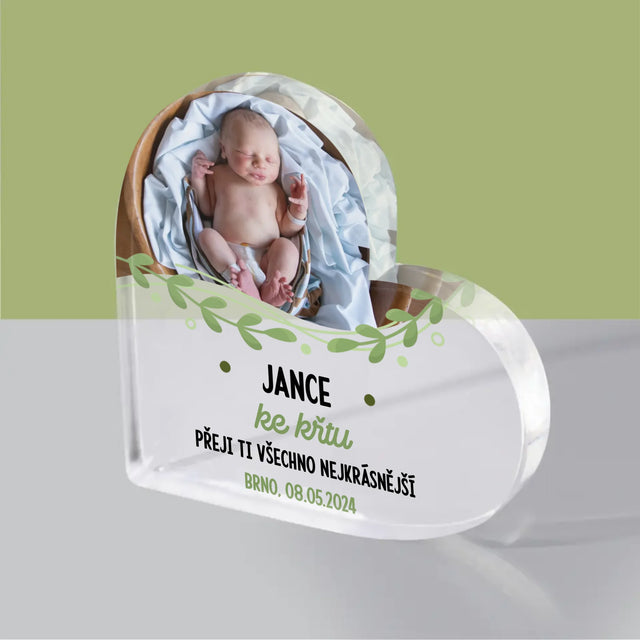 Fotka A Textem: Ke Křtu - Akrylový Blok Srdce