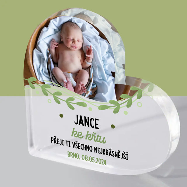 Fotka A Textem: Ke Křtu - Akrylový Blok Srdce