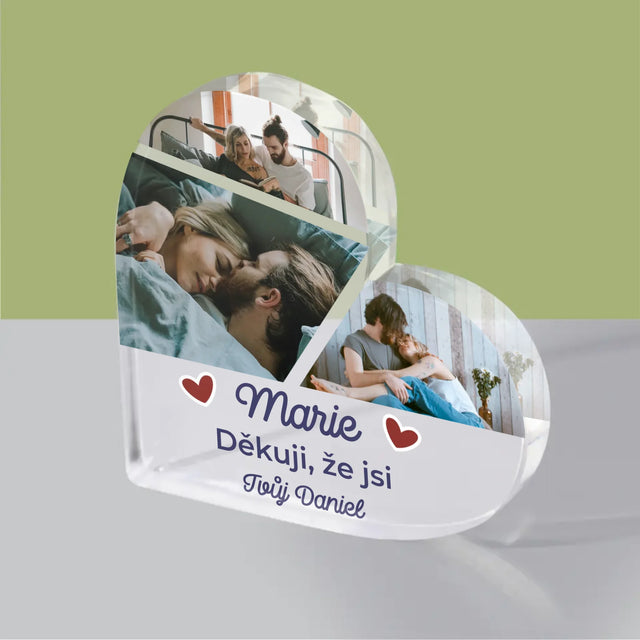 Fotokoláž: Děkuji, Že Jsi - Akrylový Blok Srdce