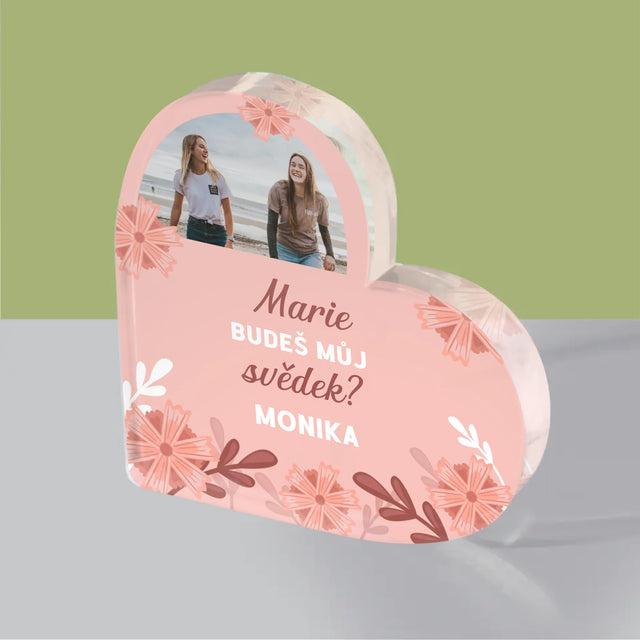 Fotokoláž: Prosba O Bytí Svědkyní - Akrylový Blok Srdce