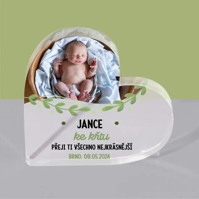 Fotka A Textem: Ke Křtu - Akrylový Blok Srdce