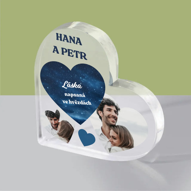 Fotokoláž: Láska Napsaná Ve Hvězdách - Akrylový Blok Srdce