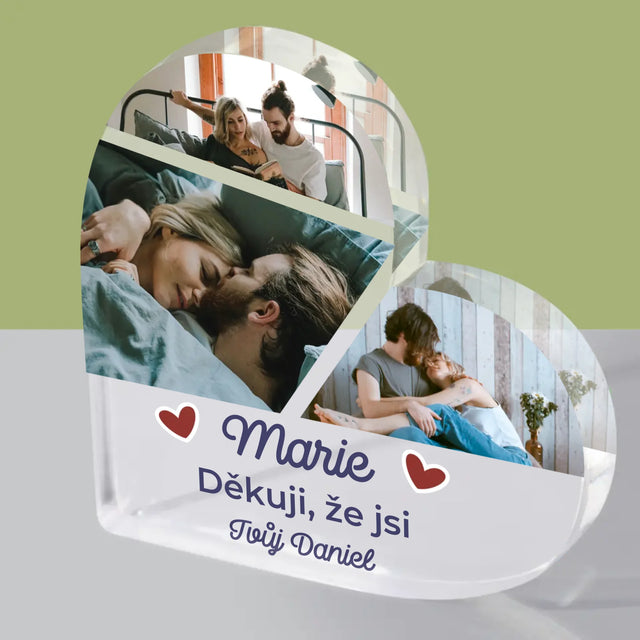 Fotokoláž: Děkuji, Že Jsi - Akrylový Blok Srdce