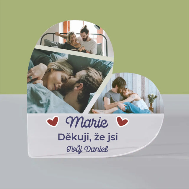 Fotokoláž: Děkuji, Že Jsi - Akrylový Blok Srdce