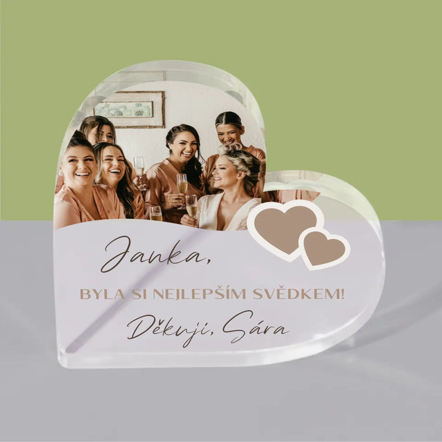 Fotokoláž: Děkovná Koláž Pro Svědka - Akrylový Blok Srdce