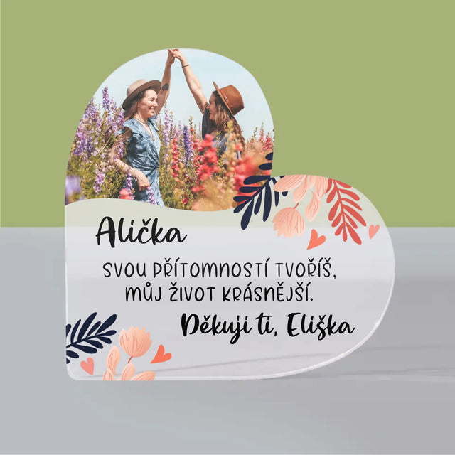 Fotka A Textem: Děkuji Ti, Má Přítelkyně - Akrylový Blok Srdce