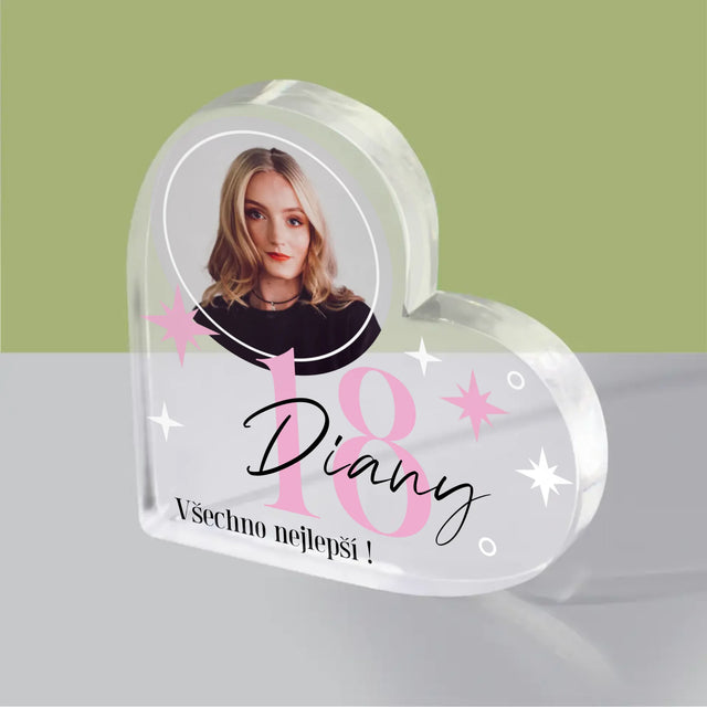 Fotka A Textem: 18 Hvězdiček - Akrylový Blok Srdce