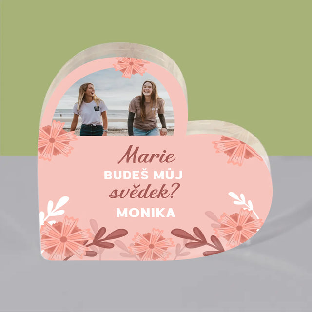 Fotokoláž: Prosba O Bytí Svědkyní - Akrylový Blok Srdce