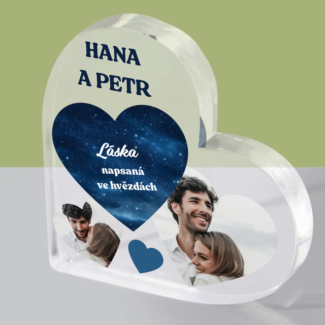 Fotokoláž: Láska Napsaná Ve Hvězdách - Akrylový Blok Srdce