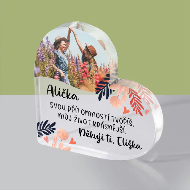 Fotka A Textem: Děkuji Ti, Má Přítelkyně - Akrylový Blok Srdce