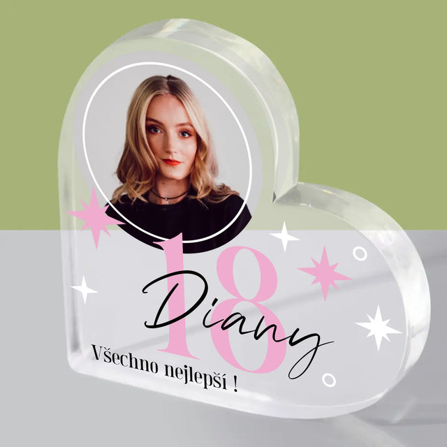 Fotka A Textem: 18 Hvězdiček - Akrylový Blok Srdce