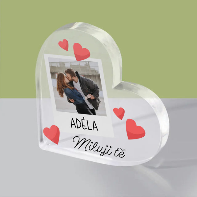 Fotka A Textem: Miluji Tě Fotka - Akrylový Blok Srdce