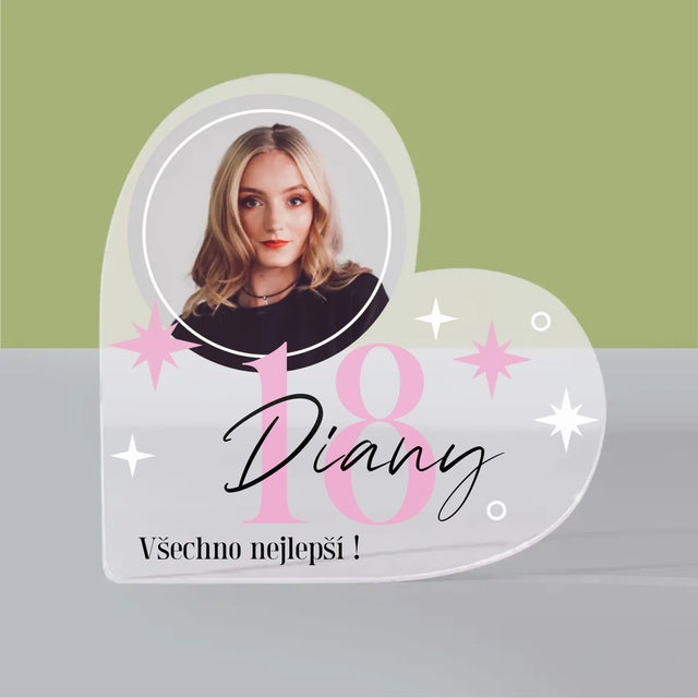 Fotka A Textem: 18 Hvězdiček - Akrylový Blok Srdce