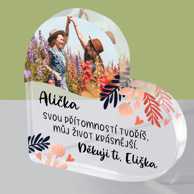 Fotka A Textem: Děkuji Ti, Má Přítelkyně - Akrylový Blok Srdce