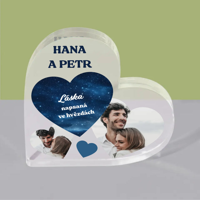 Fotokoláž: Láska Napsaná Ve Hvězdách - Akrylový Blok Srdce