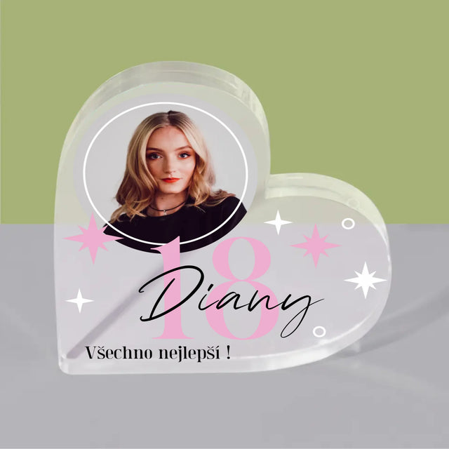 Fotka A Textem: 18 Hvězdiček - Akrylový Blok Srdce