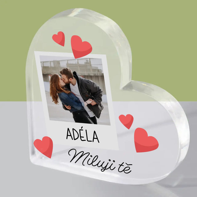 Fotka A Textem: Miluji Tě Fotka - Akrylový Blok Srdce