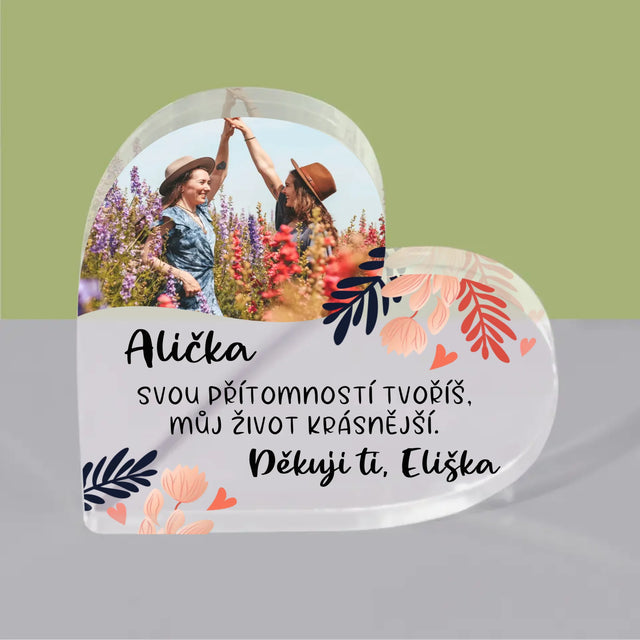 Fotka A Textem: Děkuji Ti, Má Přítelkyně - Akrylový Blok Srdce