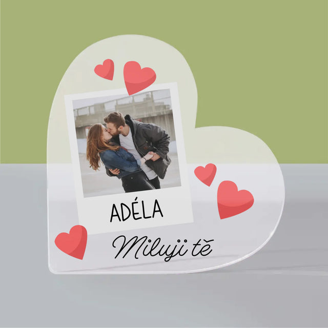 Fotka A Textem: Miluji Tě Fotka - Akrylový Blok Srdce