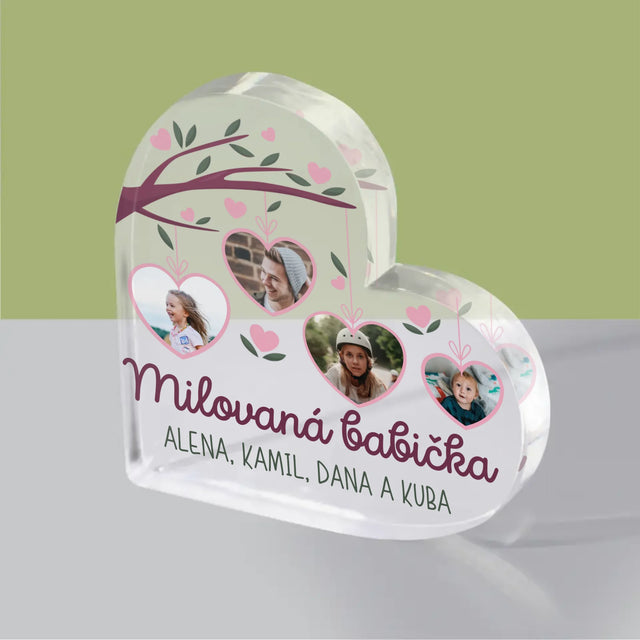 Fotokoláž: Milovaná Babička - Akrylový Blok Srdce