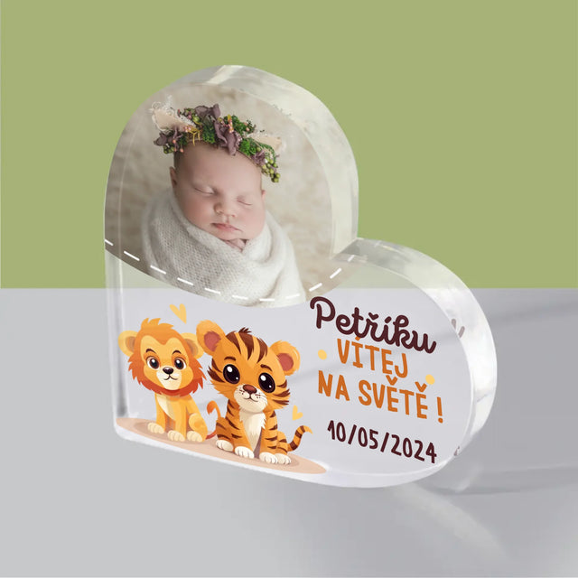 Fotka A Textem: Vítej Na Světě - Akrylový Blok Srdce