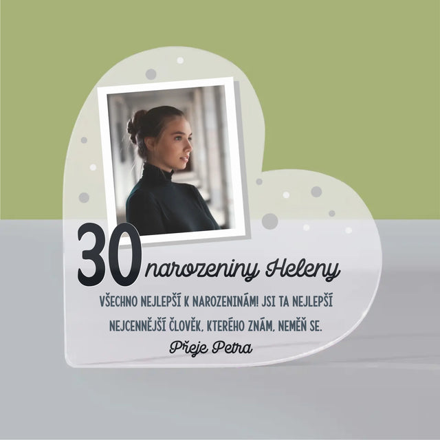 Fotka A Textem: Přání K Narozeninám - Akrylový Blok Srdce