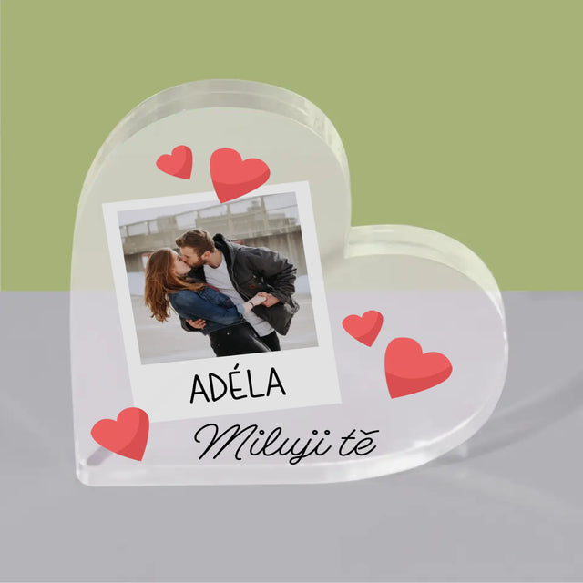Fotka A Textem: Miluji Tě Fotka - Akrylový Blok Srdce