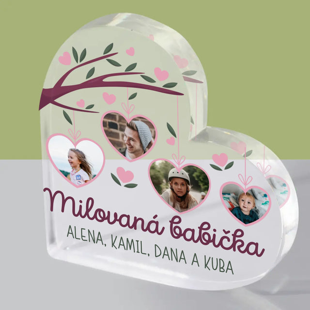 Fotokoláž: Milovaná Babička - Akrylový Blok Srdce