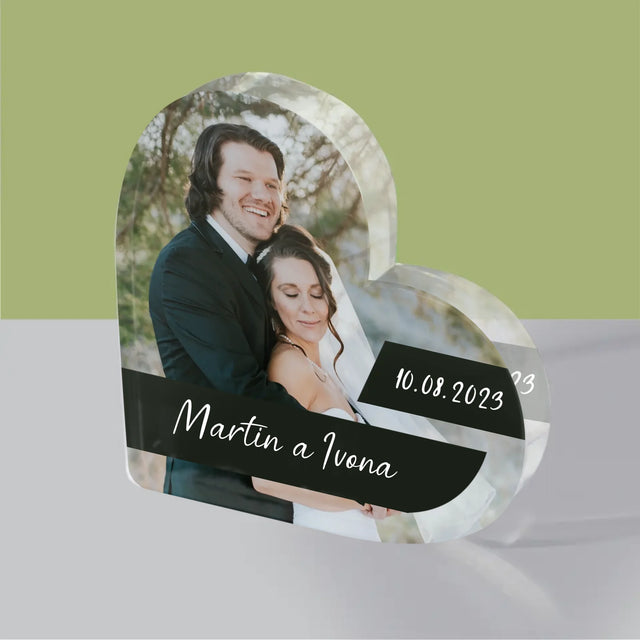 Fotka A Textem: Svatební Fotografie - Akrylový Blok Srdce