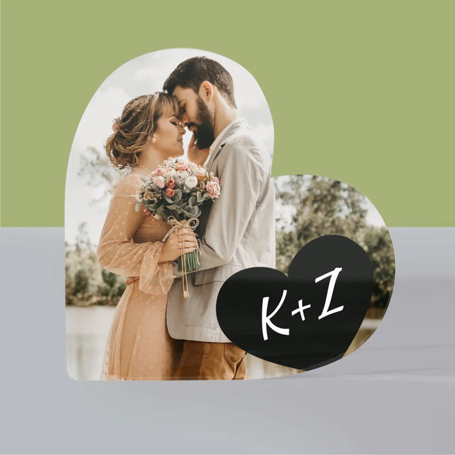 Fotka A Textem: Tvoje Fotka Iniciály - Akrylový Blok Srdce