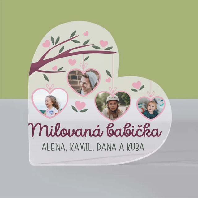 Fotokoláž: Milovaná Babička - Akrylový Blok Srdce
