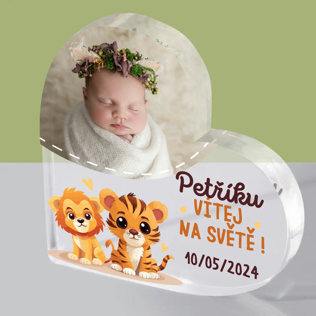 Fotka A Textem: Vítej Na Světě - Akrylový Blok Srdce