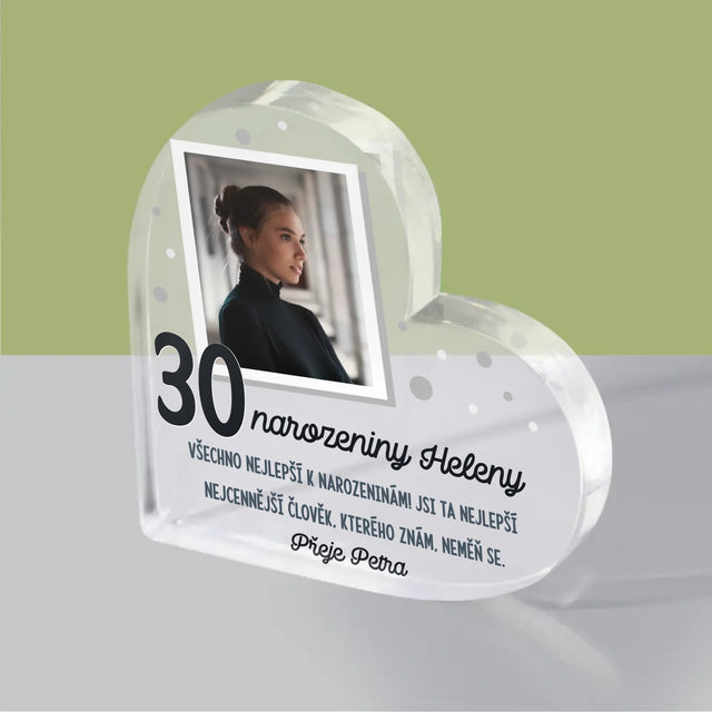 Fotka A Textem: Přání K Narozeninám - Akrylový Blok Srdce