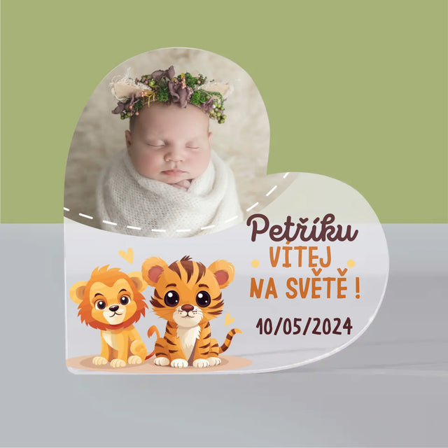 Fotka A Textem: Vítej Na Světě - Akrylový Blok Srdce