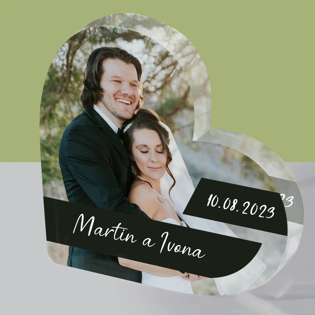 Fotka A Textem: Svatební Fotografie - Akrylový Blok Srdce