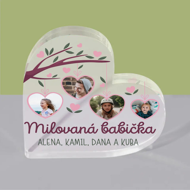 Fotokoláž: Milovaná Babička - Akrylový Blok Srdce