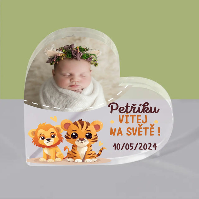 Fotka A Textem: Vítej Na Světě - Akrylový Blok Srdce